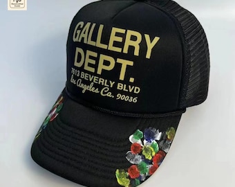 Gorra de camionero del Departamento de Galería, gorra con grafiti pintado a mano, ropa urbana de Los Ángeles