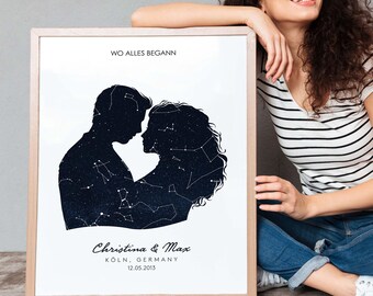 Personalisierte Sternenkarte als Poster mit Namen und Datum, Sternbild Sternbild für Hochzeitstag und Namen
