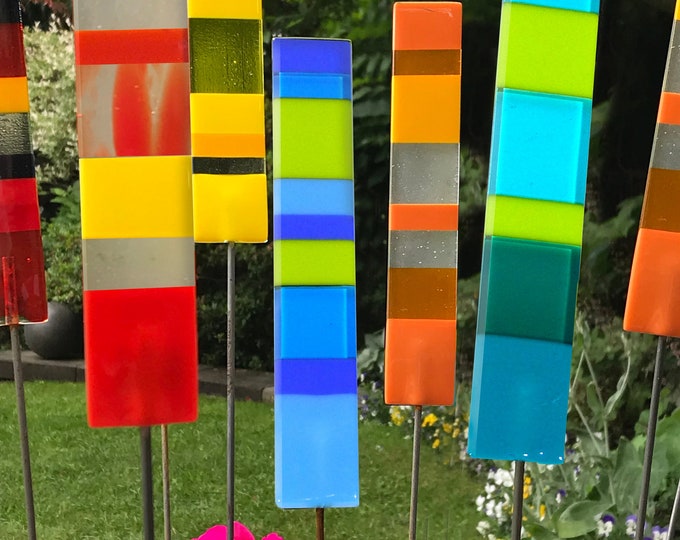 Modern Garden Art, Set of 5 Garden Stakes Glass, Gift for Gardener Etsy
