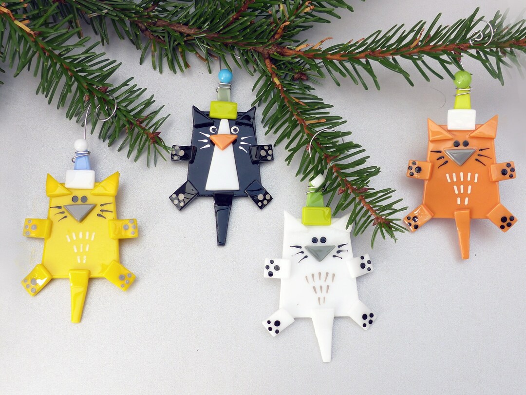Cat Christmas Ornament Fused Glass Cat Ornament Cat Lover Gift Etsy