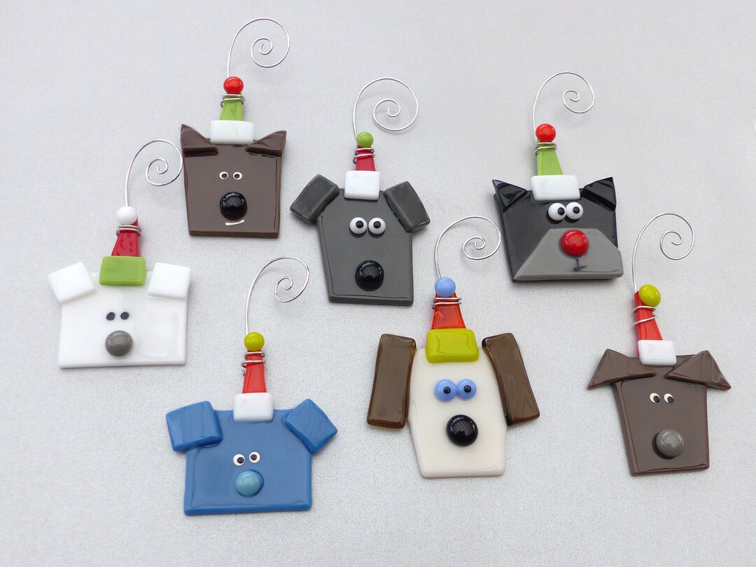Dog Ornaments Fused Glass Dog Ornaments Christmas Dog Decoration Etsy