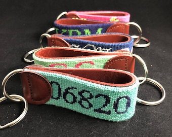 Leren afwerking voor een canvas canvas keyfob-sleutelhanger: met lus of plat