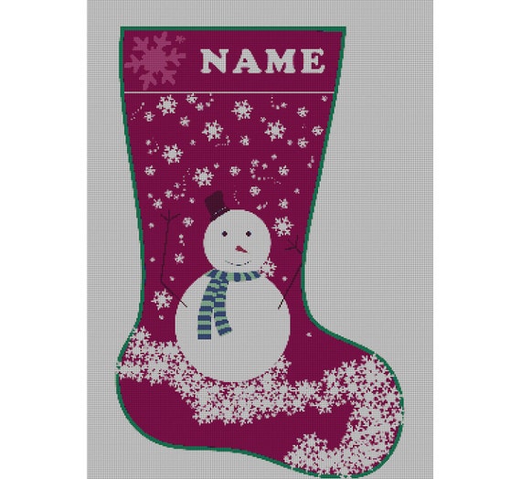 Pretty Needlepoint Christmas Stocking Lovely Snowmen Kid Sleigh 