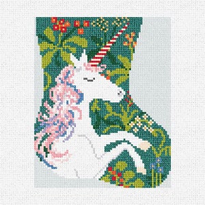 Unicorn Forest Mini Stocking Needlepoint Christmas Ornament DIY Kit