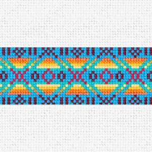 May include: A colorful geometric pattern with blue, green, yellow, orange, red, and purple accents. The pattern is made up of repeating shapes and lines.