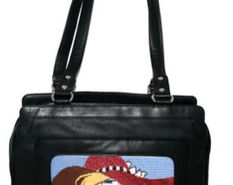 Medium Leather Handbag Self Finishing Piece (BAG72) -- accommodates a 8.25" x 4" needlepoint canvas (not included)