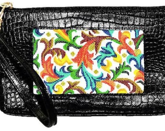 Leather Wrist Cosmetic Bag Self Finishing Piece (BAG45) -- fits a 5.25" x 3.25" needlepoint canvas (not included)