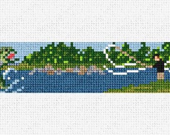 Fly Fishing Landscape Needlepoint Key Fob DIY Kit
