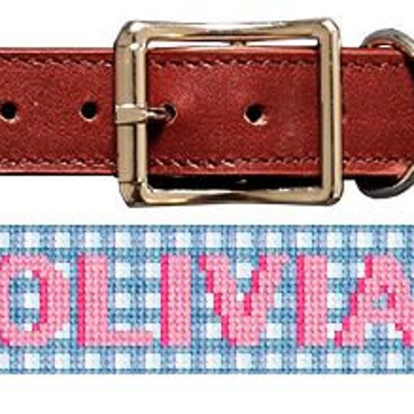 Petite Preppy Gingham Needlepoint Dog Collar Finished