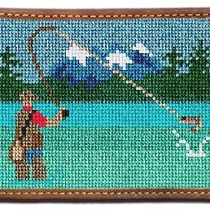 Monedero con tarjeta de bordado terminado para pesca con mosca