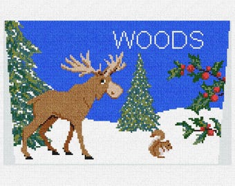 Woodland Moose Stocking Cuff Needlepoint DIY Kit
