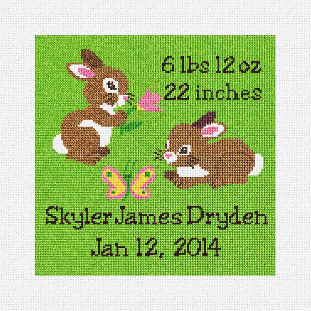 Cute Bunny Birth Announcement Needlepoint Pillow DIY Kit Etsy