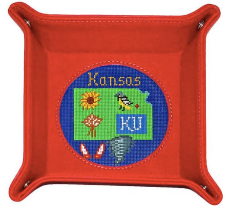 Needlepoint DIY Canvas and Leather Large Square Snap Tray Self Etsy