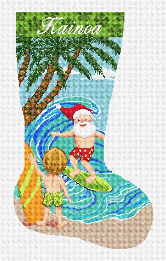 Hang Ten Santa Needlepoint Christmas Stocking DIY Kit