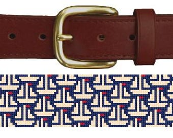 Sail Away Finished Needlepoint Belt