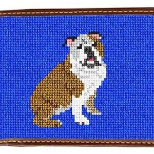 Cartera de punto de aguja terminada con diseño de bulldog inglés