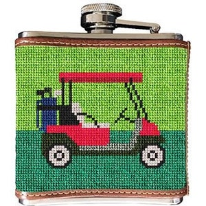 Golfing Finished Needlepoint Flask