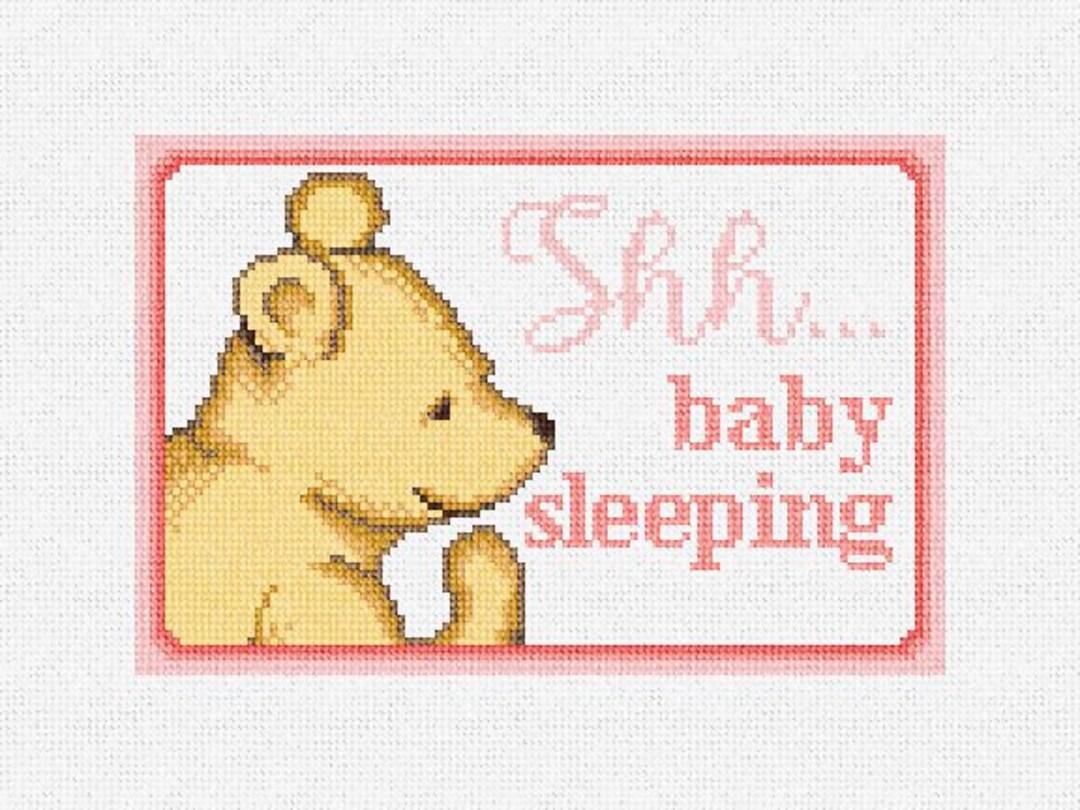 Winnie the Pooh Pink Needlepoint Door Hanger DIY Kit Baby Sleeping Etsy