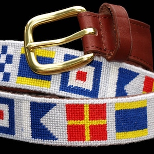 Nautical Flag Needlepoint Belt Finished with Personalized Message or Name