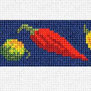 Vintage blue leather red hot chili pepper snap tapestry embroidered belt Chili Peppers Needlepoint Belt - Spicy Style – Brewster Belt main image 3