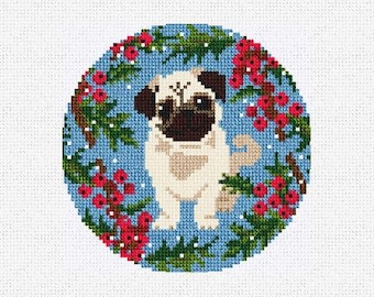 Christmas Pug Needlepoint Ornament DIY Kit