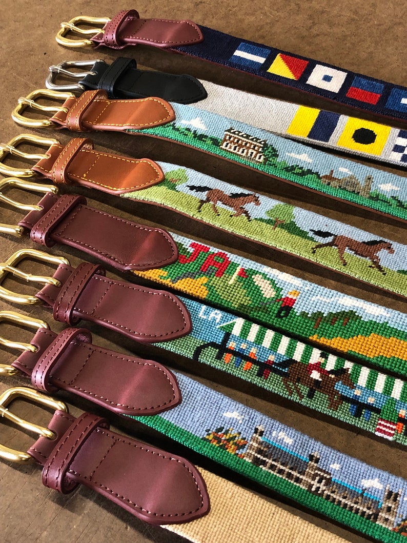 Needlepoint Belt Finishing Real Leather and Brass image 1