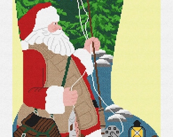 DIY Candamar Santa Fishing Christmas Counted Cross Stitch Stocking