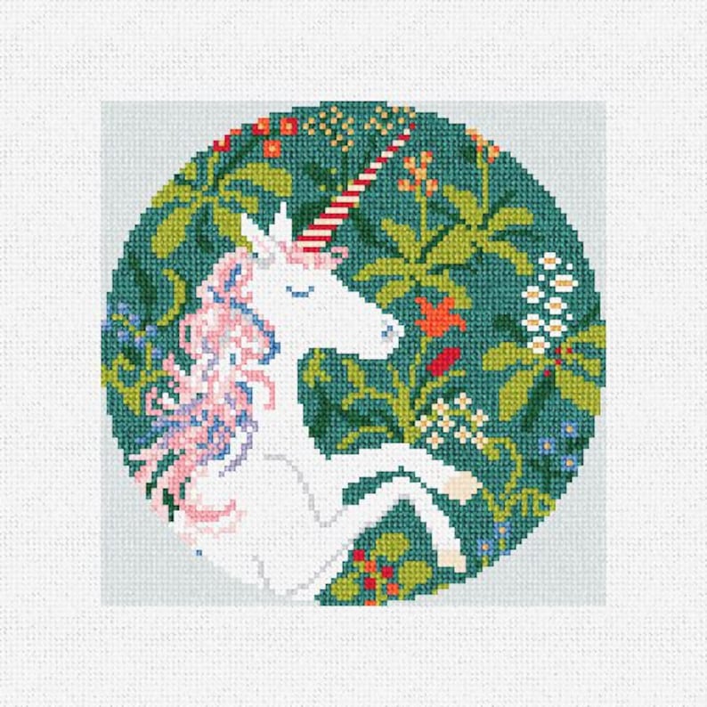 Unicorn Forest Needlepoint Christmas Ornament DIY Kit image 1