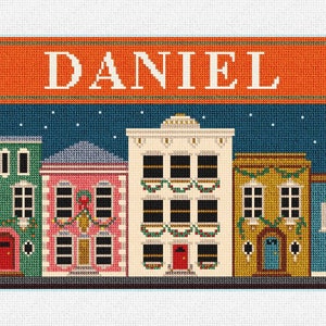 City Christmas Stocking Cuff Needlepoint DIY Kit