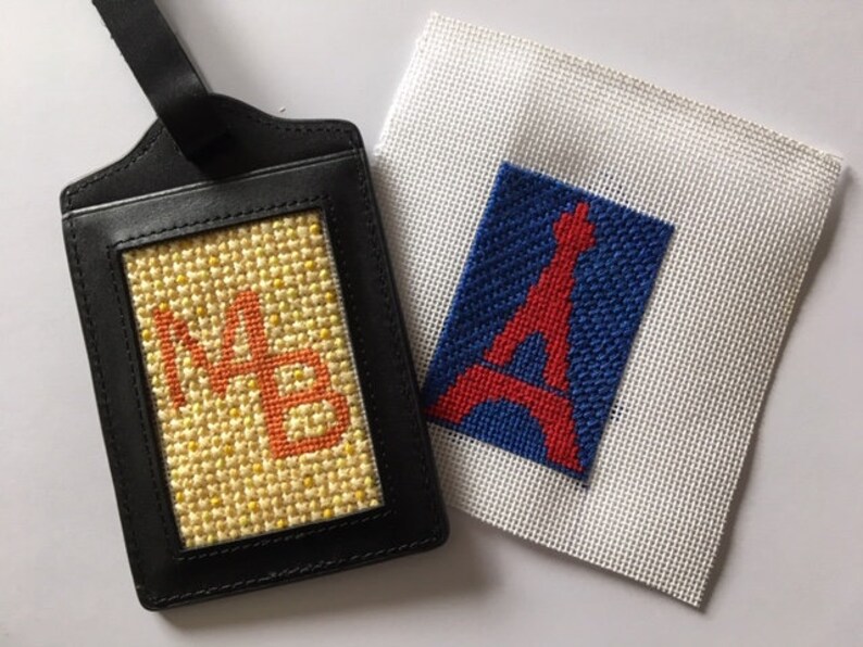 Needlepoint DIY Canvas and Leather Luggage Tag Self Finishing Etsy