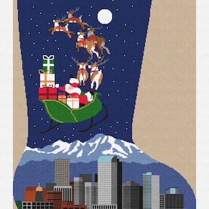 Santa's Gold Star Needlepoint Christmas Stocking DIY Kit