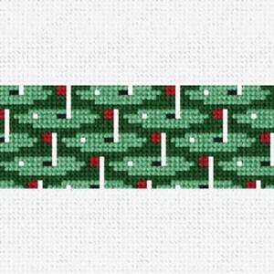 Puede incluir: Una tela de patrón verde y rojo con un diseño repetitivo. La tela tiene una textura tejida y es adecuada para proyectos de artesanía.