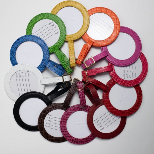 One Needlepoint Leather Identification Tag Self-Finishing Piece (BAG21) -- accommodates a 3" round needlepoint canvas (not included)