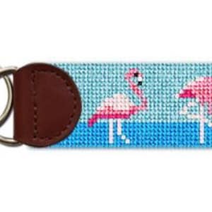 Flamingo Finished Needlepoint Key Fob