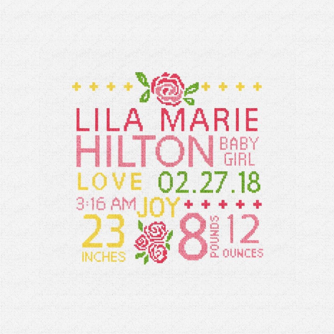 Needlepoint Birth Announcement It's A Girl Pillow DIY Kit Etsy