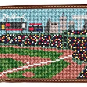 Cartera de punto de aguja con diseño de campo de béisbol