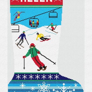 Holiday Skiing Christmas Stocking Needlepoint DIY Kit