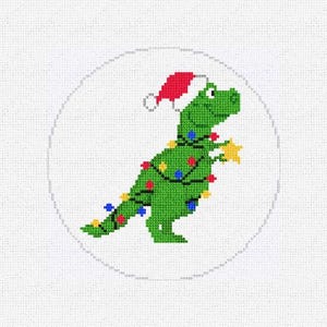 Christmas Dinosaur Needlepoint Ornament DIY Kit