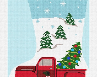 Classic Red Truck Needlepoint Christmas Stocking DIY Kit