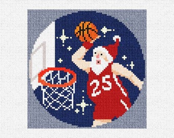 Santa Loves Basketball Needlepoint Christmas Ornament DIY Kit