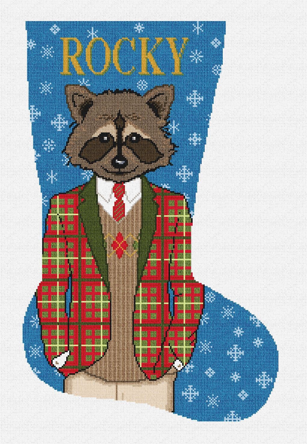 Gentleman Raccoon DIY Christmas Stocking Needlepoint Kit 