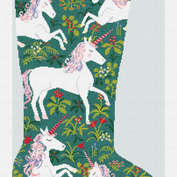 Unicorn Forest Christmas Stocking Needlepoint DIY Kit