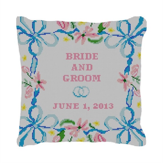 Spring Ribbon Custom Needlepoint Wedding Ring Bearer Pillow Etsy
