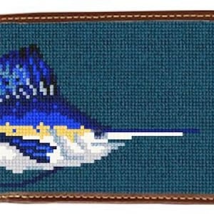 Cartera de punto de aguja terminada con pez vela