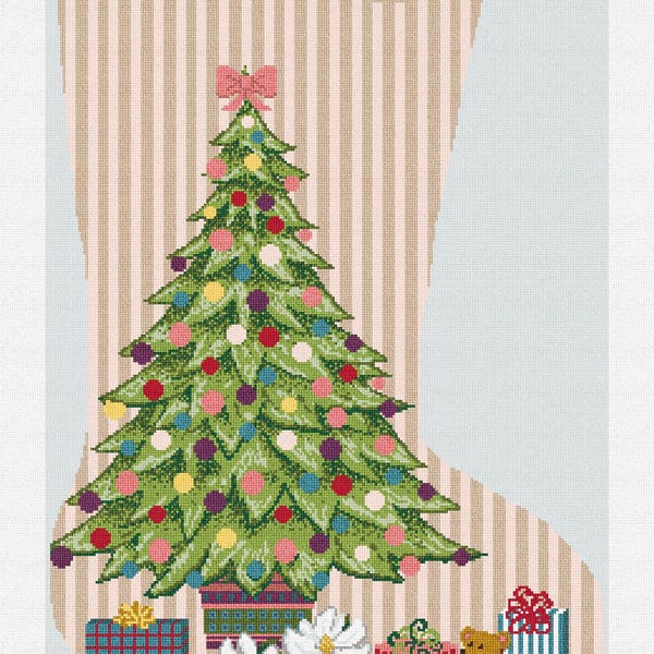 Pastel Holiday Tree Stocking Needlepoint DIY Kit