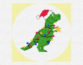 Christmas Dinosaur Needlepoint Ornament DIY Kit