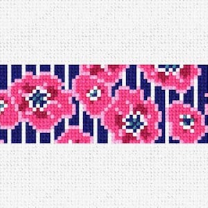 Preppy Floral Pinstripe Needlepoint Key Fob DIY Kit