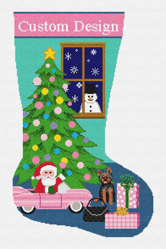 Pastel Holiday Tree Stocking Needlepoint DIY Kit