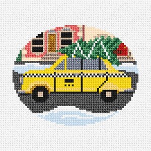 Kit de bricolaje para hacer un adorno de bordado con forma de taxi navideño