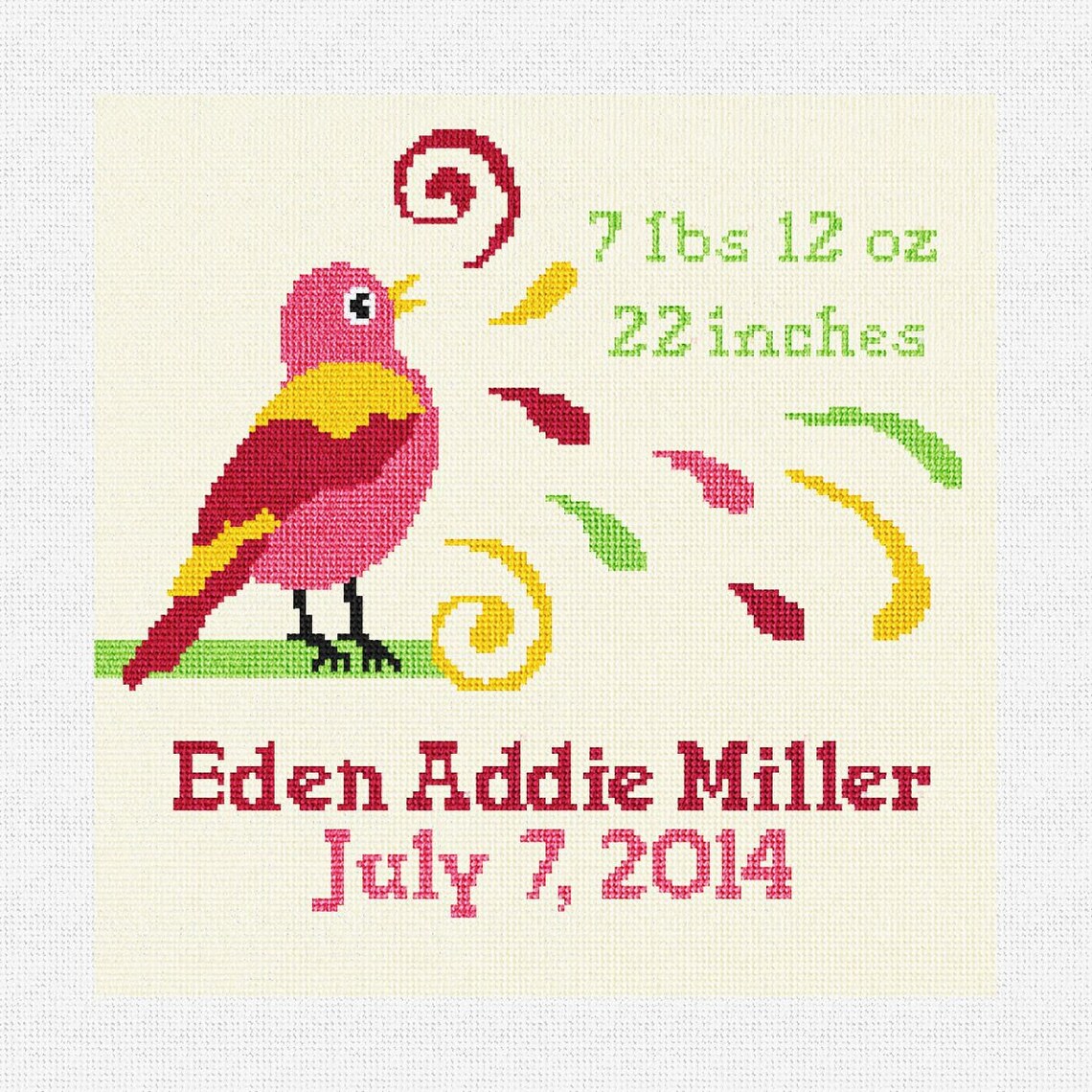 Baby Girl Bird Bath Birth Announcement Needlepoint Pillow DIY Etsy